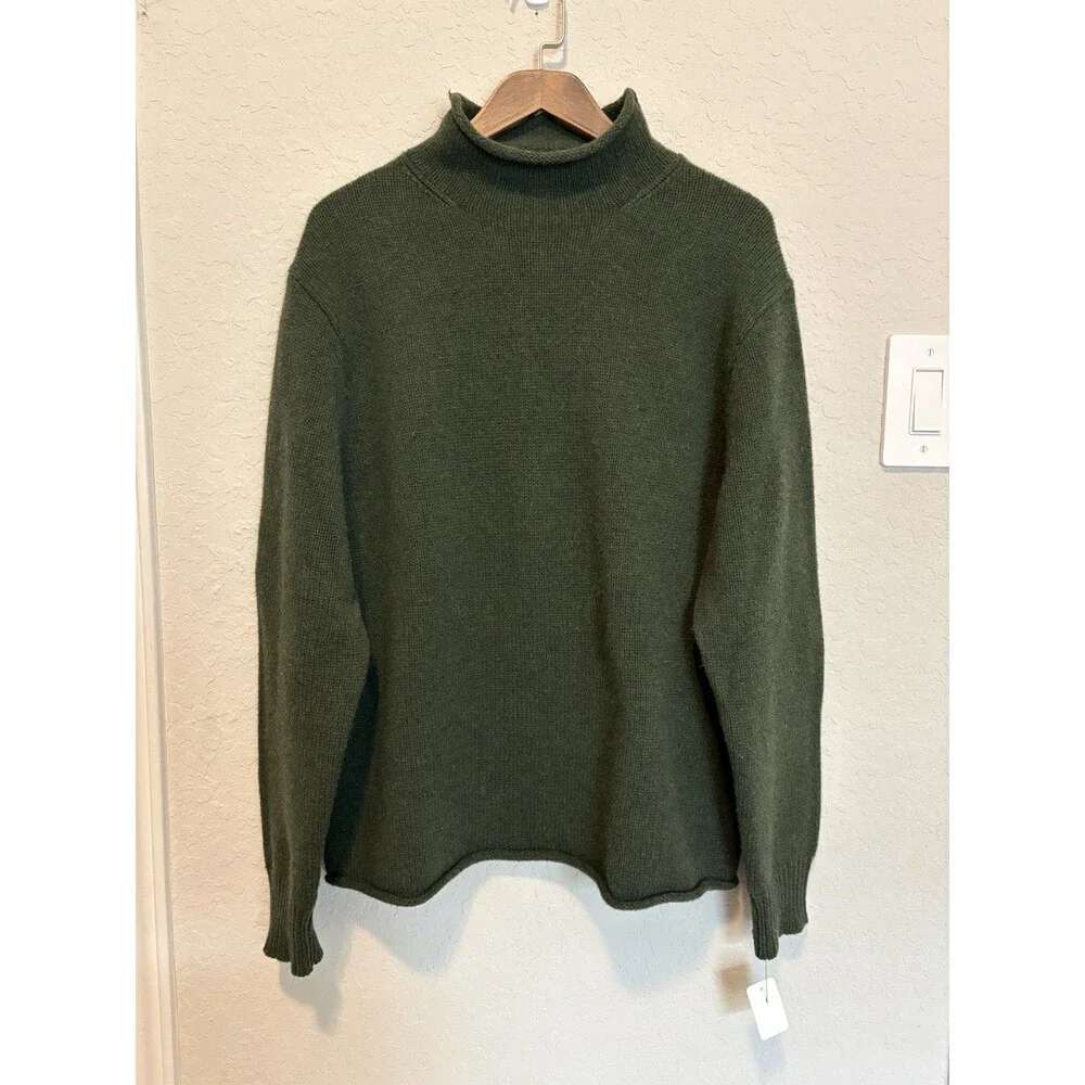 J. Crew Oarsman 100% Lambswool Mens Rollneck Sweater Size Large Fisherman Green